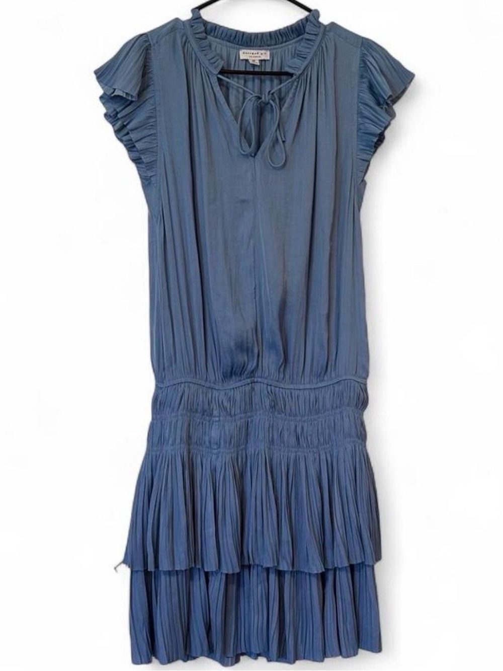 Current Air Dusty Blue Ruffle-Tier Mini Dress